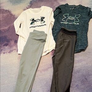 Girls Under Armour White and Gray Shirt with Leggings Set